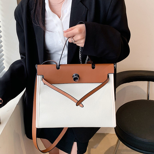 Cross-border European and American fashion tote bag new canvas women's bag retro briefcase handbag single shoulder crossbody bag