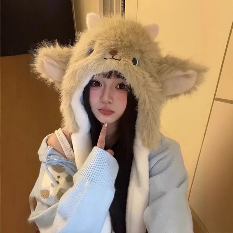 可爱卡通耳朵会动小羊加厚保暖毛绒帽子女冬季防寒护耳网红雷锋帽|undefined