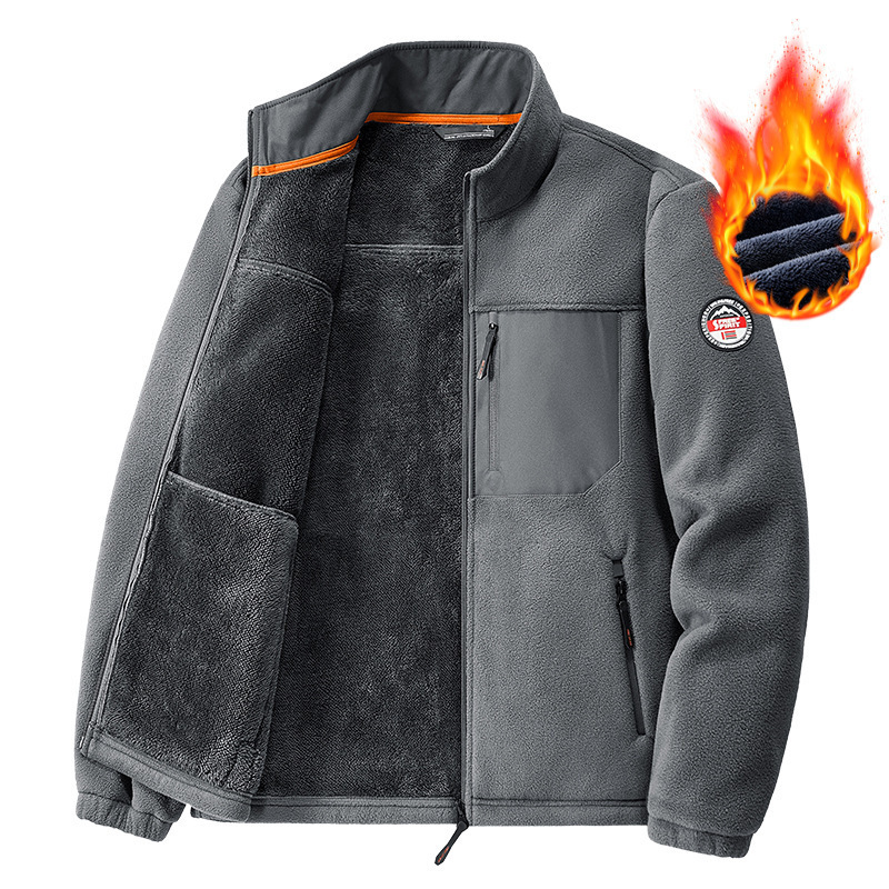 Cross-Border Polar Fleece Sports Jacket Men's Outdoor Fleece Cardigan Casual Jacket Middle-Aged and Elderly Warm Sweatshirt Jacket