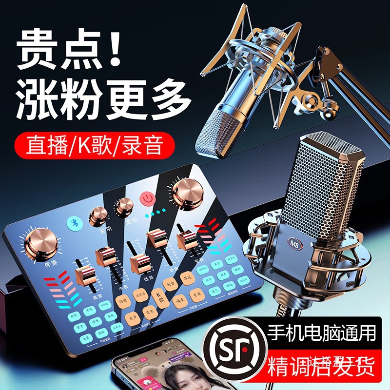 V19 Live Sound Card Recording Singing Equipment Computer Mobile Phone Professional Karaoke Microphone Live Broadcast Full Set Wholesale