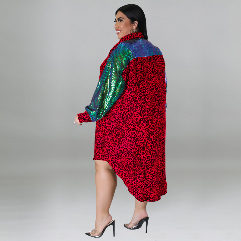 Women's Clothing Leopard Print Long Sleeved Top For Plus Size Women Sequin Detail Long Sleeve For Formal & Casual For Women_ecoleips.com