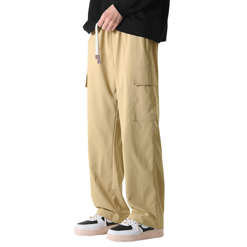 Pantalones rectos pantalones de pierna ancha para hombres primavera y otoño color sólido ropa de trabajo multibolsillos pantalones sueltos casuales de manga larga sensación de drapeado de moda