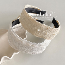 韩系温柔珍珠刺绣蕾丝发箍~精致甜美时尚高颅顶宽边头箍发饰新款