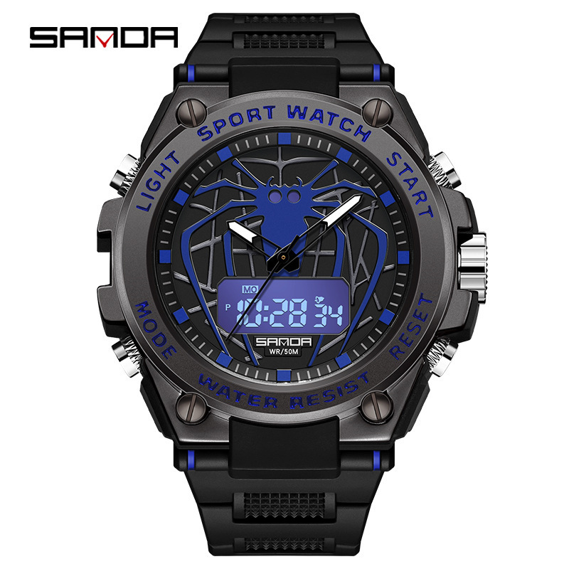 Sanda nuevo reloj araña luminoso impermeable reloj electrónico moda personalidad juventud reloj despertador reloj de los hombres 3159
