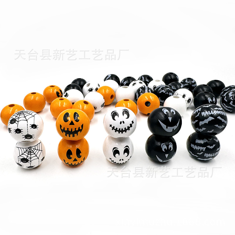 20mmハロウィーン木珠プリント鬼顔木珠蜘蛛網木珠装飾玉手作りdiyアクセサリー部品|undefined