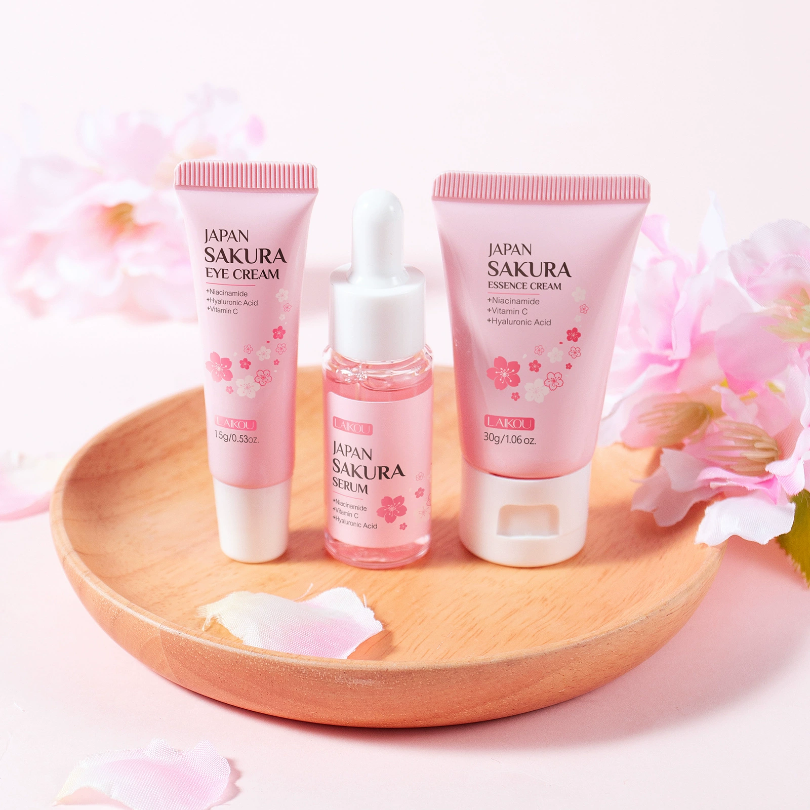 Набор ухода за кожей (Laikou Sakura) — набор из 3 средств: сыворотка, крем для глаз и увлажняющий крем, увлажняющий