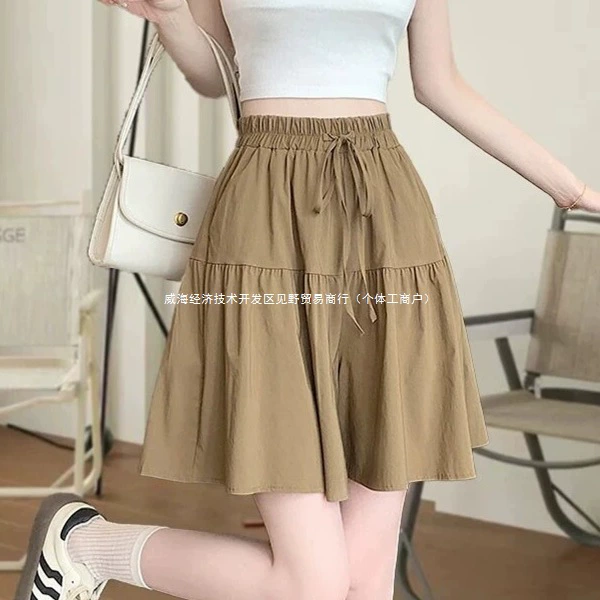 Женские летние утягивающие шорты трапециевидной формы с высокой талией, новинка 2025 года, повседневная юбка из ледяного шелка, модные универсальные шорты с пятью точками ins