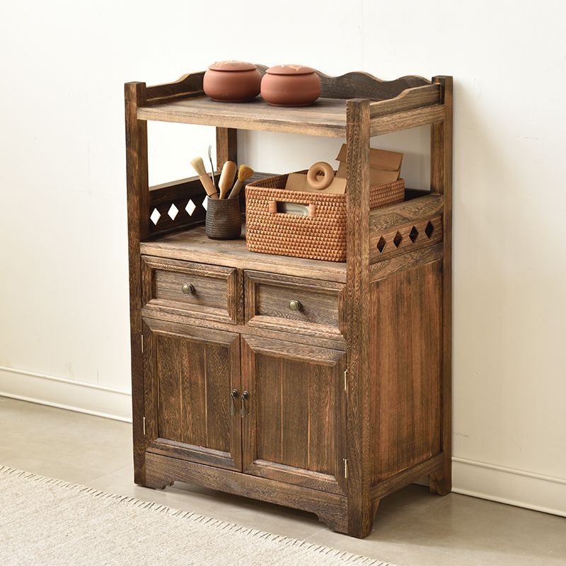 实木餐边柜藤编柜厨房收纳柜客厅茶水柜现代简约家用储物柜子斗厨