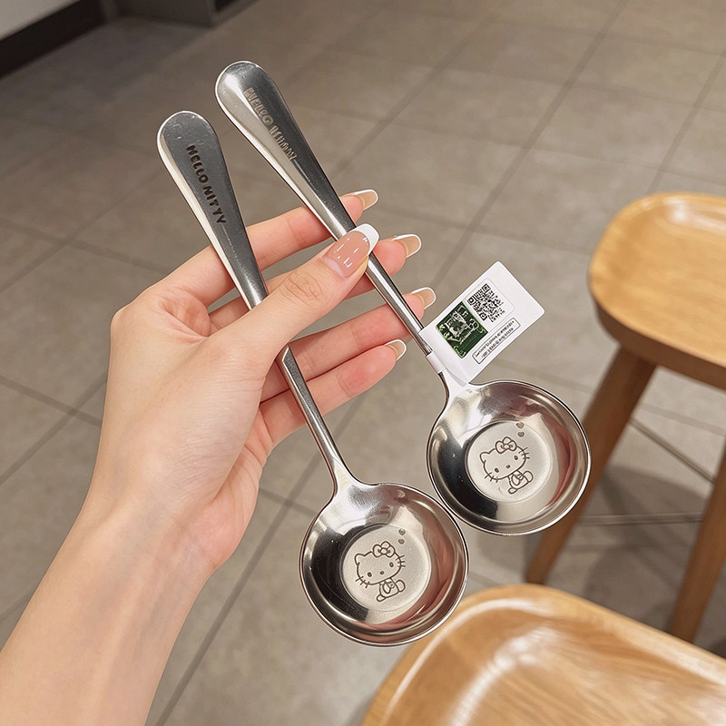 Hellokitty Stainless Steel Spoon for Home Use, Watermelon Spoon, Children's Food-Grade High-Appearance Long-Handled Spoon