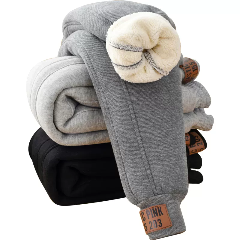 儿童卫裤加绒加厚秋冬新款羊羔绒中大童长棉裤男童女童休闲运动裤