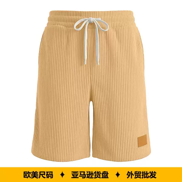 Cross-Border Amazon European and American Men's New Summer Style Retro Embroidered Leather Label Corduroy Lace-Up Foreign Trade Casual Shorts