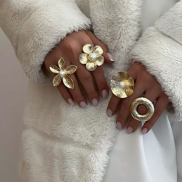 Exaggerated Ring Wholesale New Cross-Border E-Commerce Jewelry Personalized Irregular Zinc Alloy Women's Niche Flower Ring