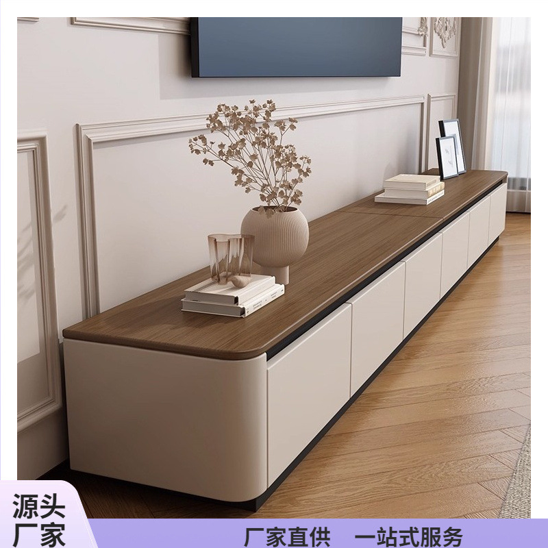 Solid Wood Painted Tv Cabinet Coffee Table Combination 2025 New Living Room Home Light Luxury Floor-Standing Tv Cabinet