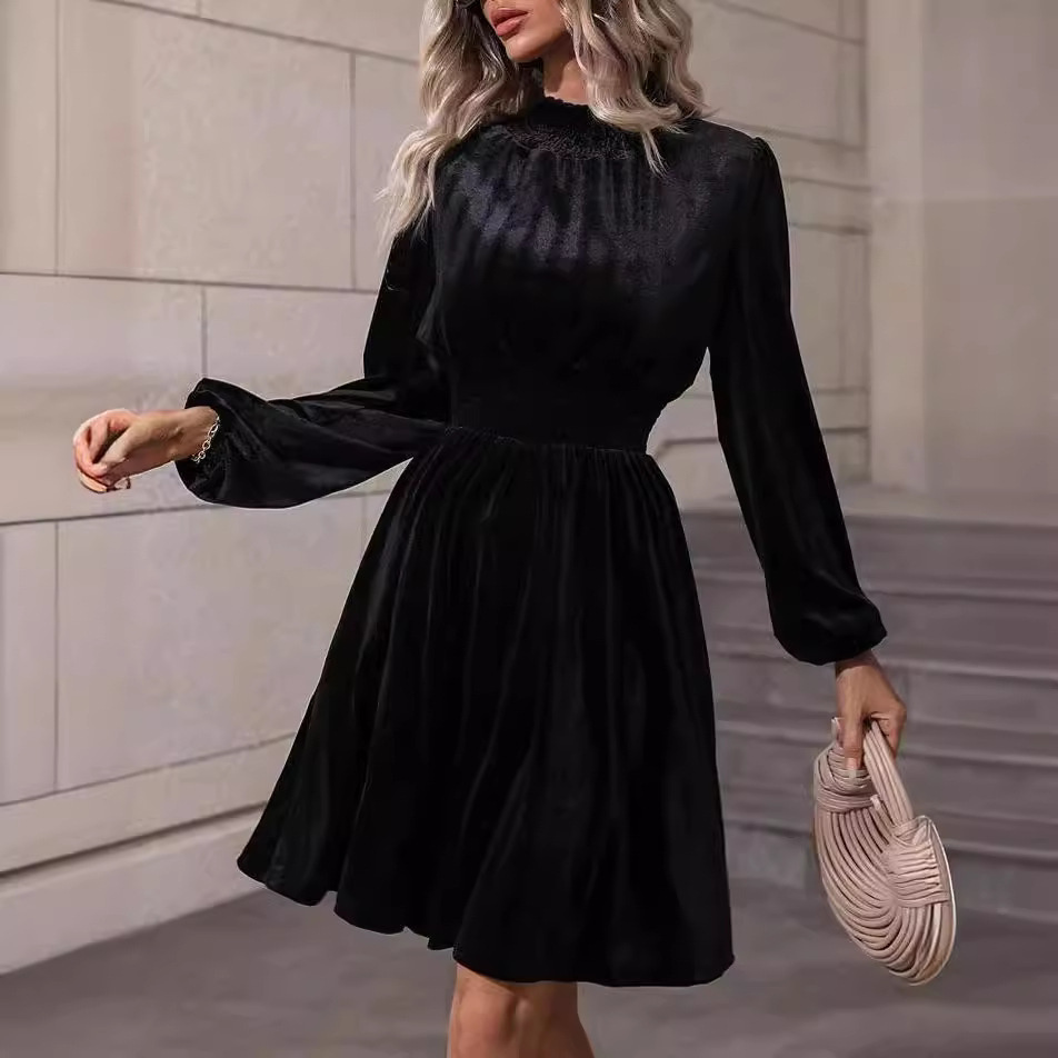 fashionable elegant solid color velvet long-sleeve