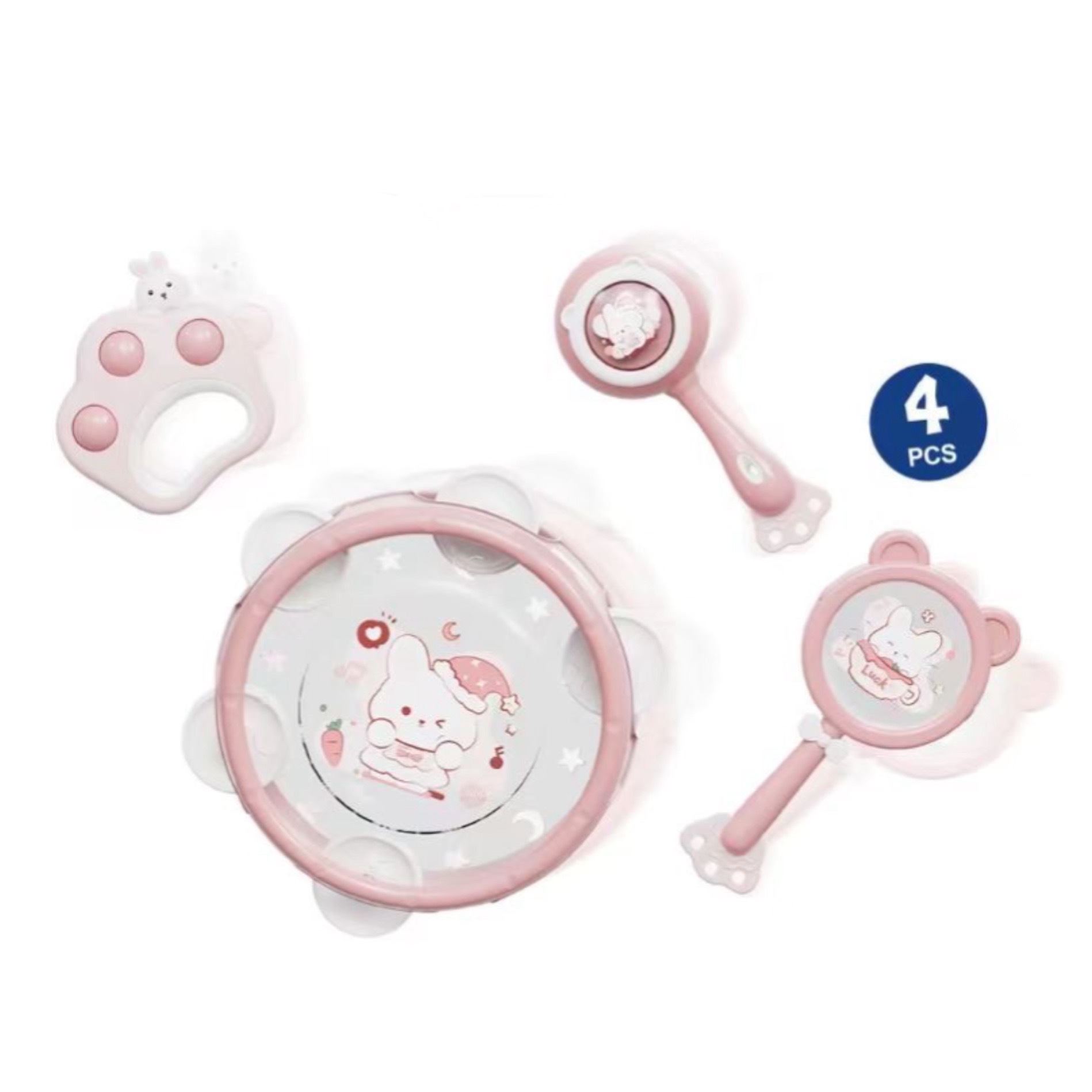 작은 분홍색 토끼 딸랑이 [4개 세트] 영어 컬러 박스