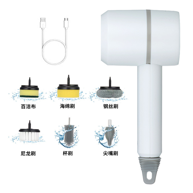 Cepillo de limpieza eléctrico transfronterizo para uso doméstico, cepillo de cocina multifuncional con cabezales de cepillo reemplazables, herramienta para lavar platos y ollas, máquina cepilladora manual.