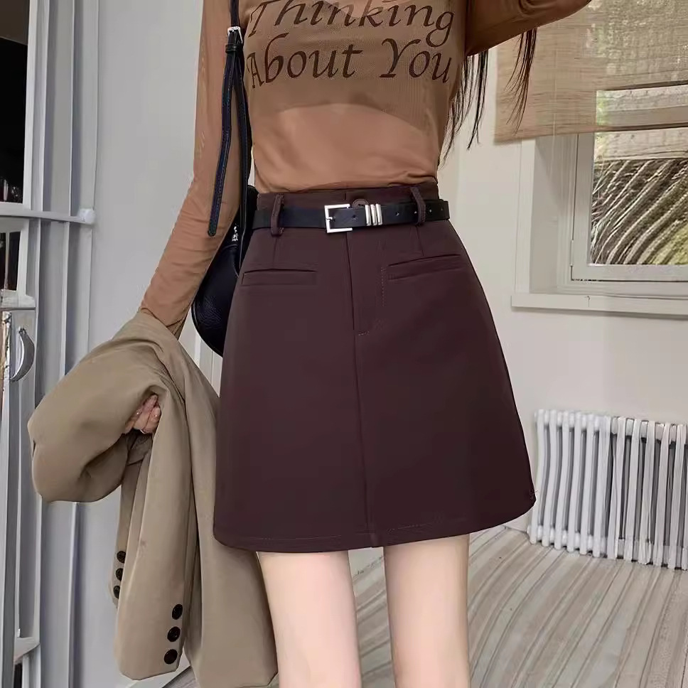 Hong Kong style nostalgic casual business skirt for women 2024 Summer high waist commuter slimming plus size small A- line short skirt