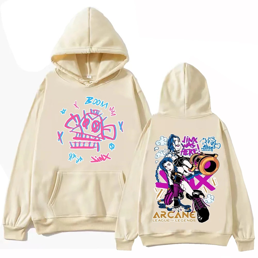 Arcane-Jinx Hot Anime Hoodie Harajuku Pullover Tops Man