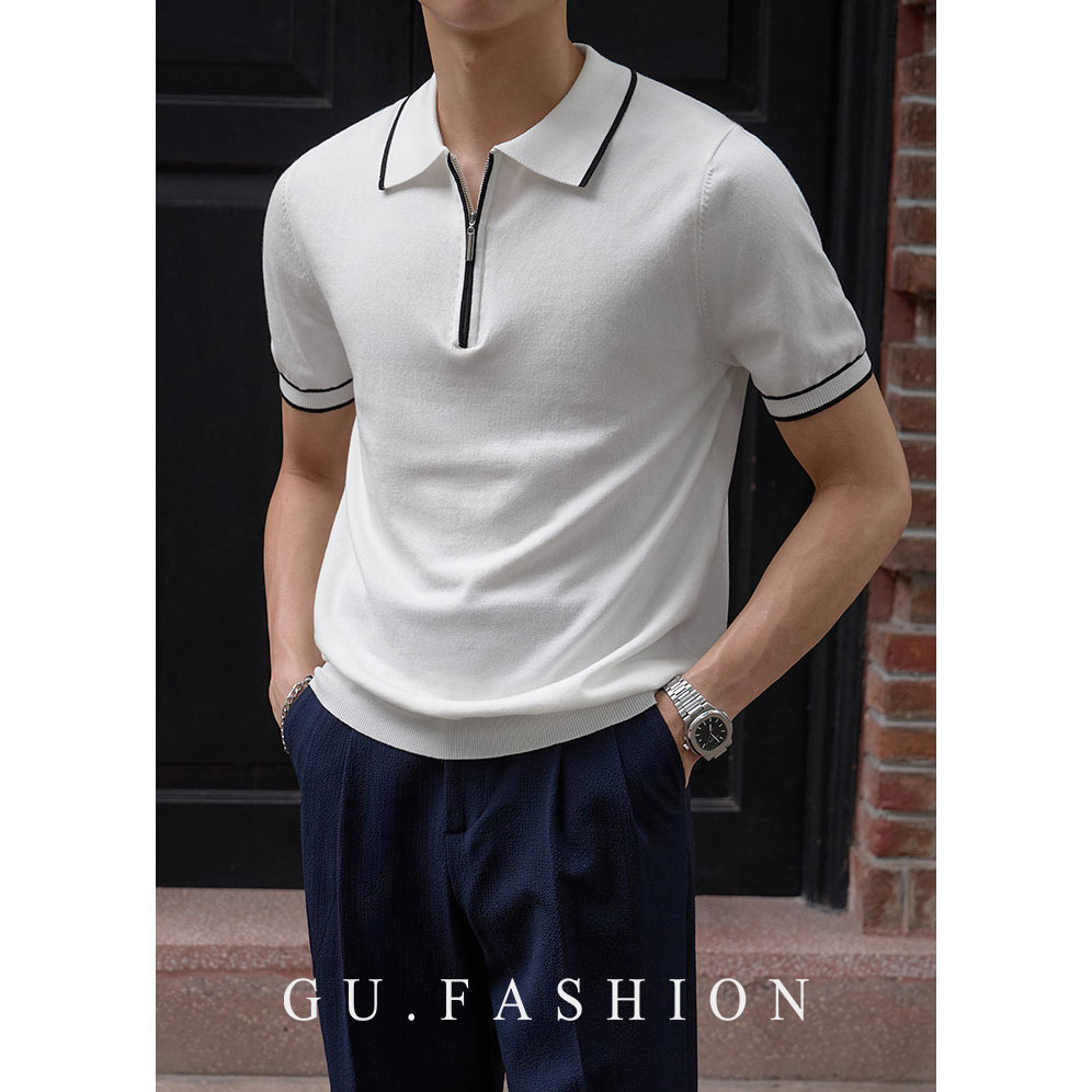 Camisas de polo de manga corta de vello de estilo de dinero camiseta de punto hombre línea de semicirretera camiseta de hielo de verano fábrica transfronteriza al por mayor