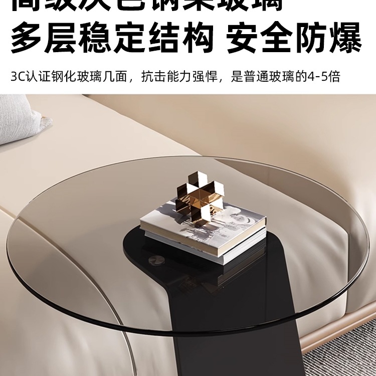 Mesa de té de acero inoxidable de lujo ligero italiano, sofá, esquina de vidrio de la sala de estar, mesa redonda minimalista moderna, simple y de alta calidad