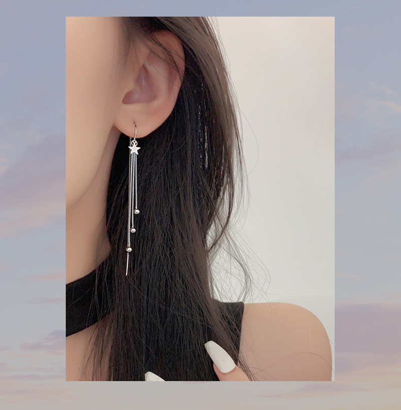 Copper Material Star Pattern 1 Pair Elegant Lady Star Tassel Copper Ear Line