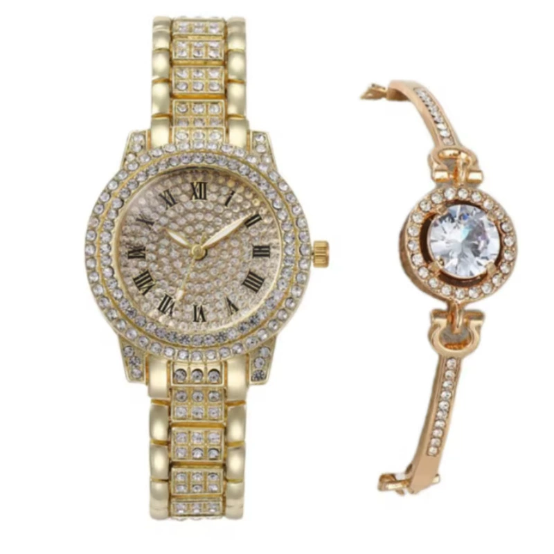 Casual Bracelet and Quartz Watch Set, Fashion Jewelry, Multiple Colors, 23.5 cm