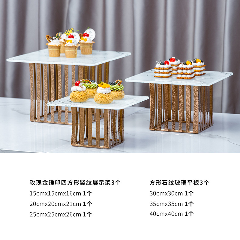 Luz de lujo de acero inoxidable refrigerio de postre decoración mesa de comida fría fruta pastel de mesa de exhibición mesa de café image 32