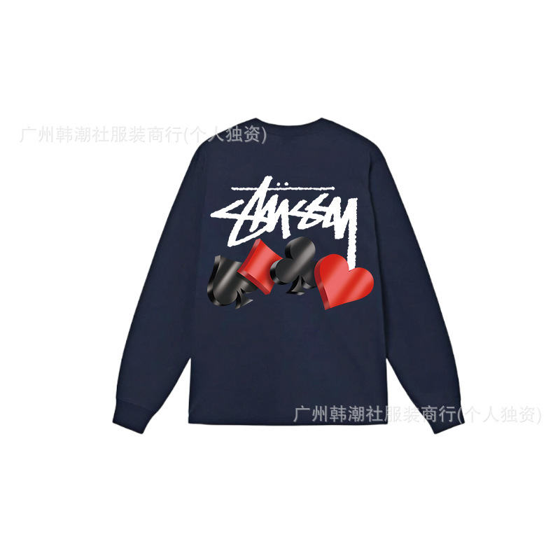 25S跨境斯图西长袖印花t恤美式潮牌STUSSY圆筒布休闲宽松男女同款|undefined