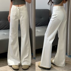 余一一棉质竹节纹黑科技三防耐脏白色牛仔裤女宽松显瘦原牛喇叭裤