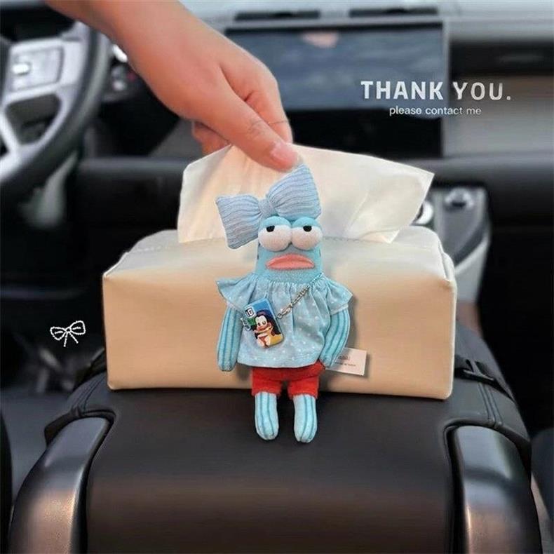 Car Tissue Box Armrest Box Seat-Mounted Car Tissue Box Decorative Items Cute Cartoon Internet Celebrity Car Accessories for Women