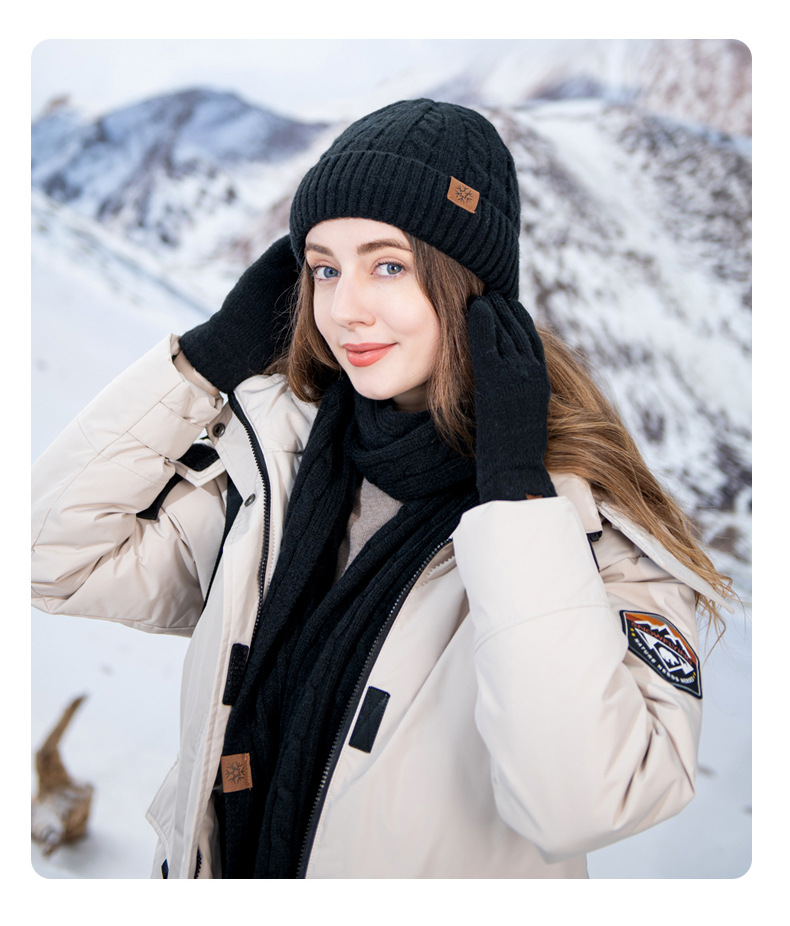 Unisex new knitted hat scarf gloves three piece set winter women's cold proof warm scarf three piece set men_voghion.com
