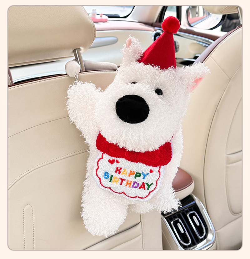 Cute cartoon dog design car tissue box, suitable for hanging on the back of car seats, a practical car tissue holder
