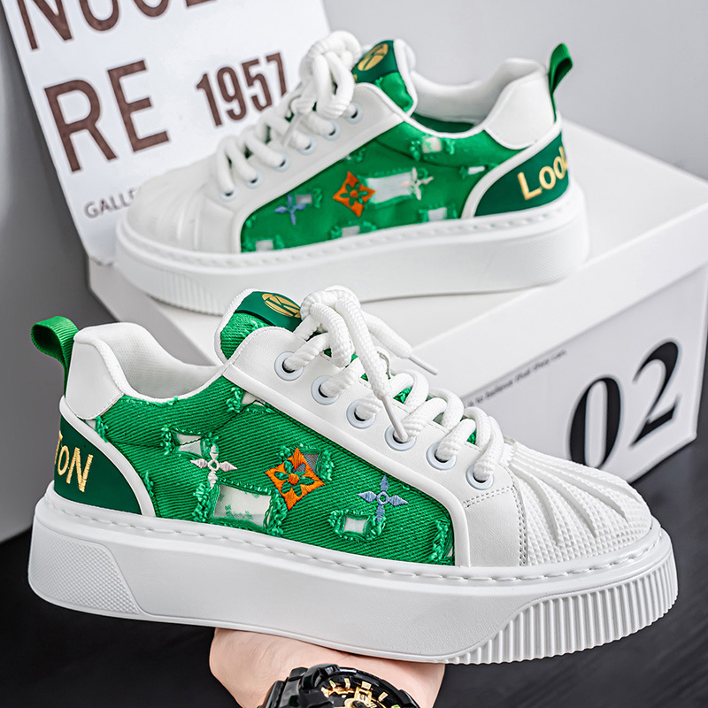 Zapatos casuales de moda para hombres, primavera de 2025, nuevo estilo, estampado de concha, zapatos de tablero a juego con estampado de colores, zapatos de hombre de moda de lujo ligero