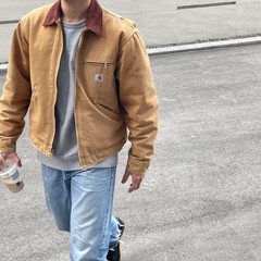カハートキャンバス冬の男女カップルのデロイト重ポンドの襟をひっくり返します。