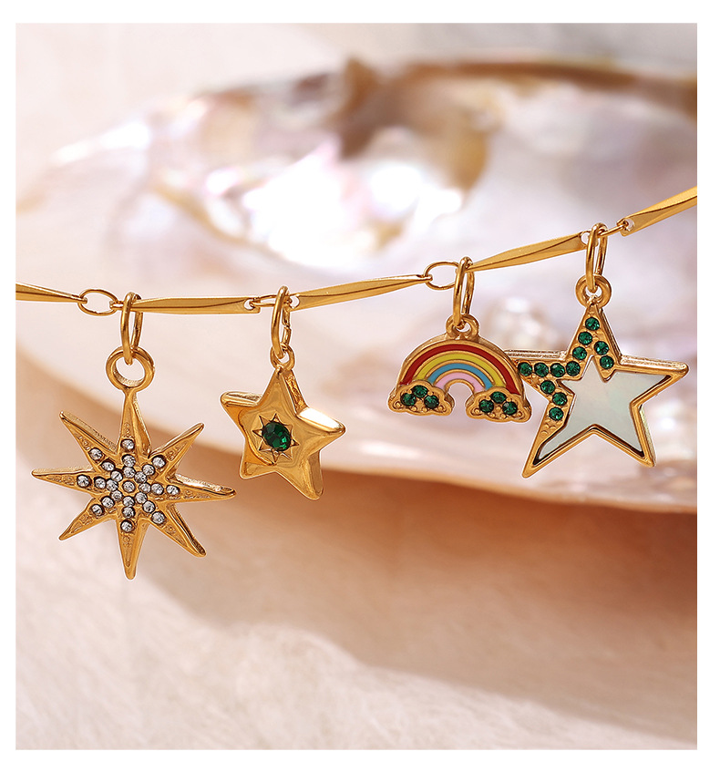 Polished Finish 1 Piece 12.5mm 13.4mm 17.7mm 304 Stainless Steel Crystal Rhinestones PVD Coated Real Gold Plated Rainbow Star Lightning Polished Pendant DIY Ornament Accessories