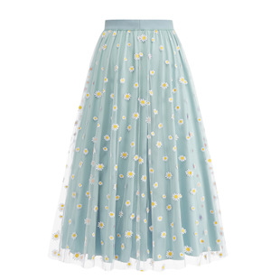 Women's High Waist A Line Daisy 3D Print Mesh Long Maxi Skir