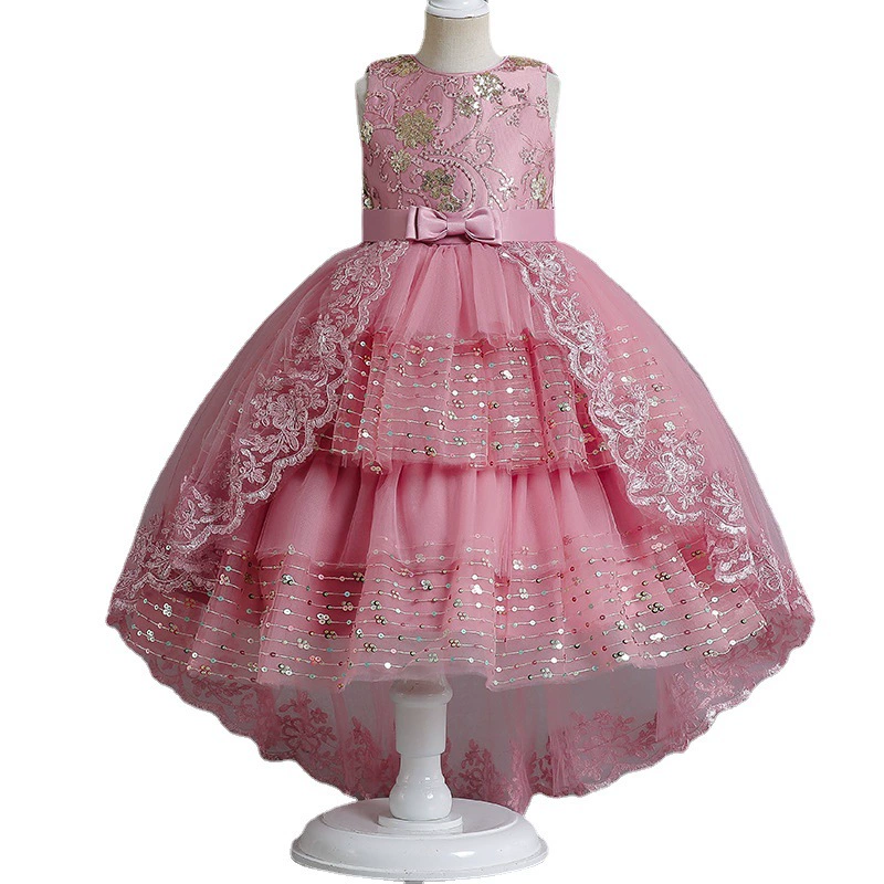 Children’s embroidered tutu dress, sequins and lace, light‑luxury city style, sizes 110–160 cm