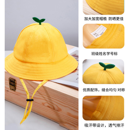 Children's yellow hat Japanese-style wide brim small round kindergarten primary school fisherman's hat bucket hat parent-child logo