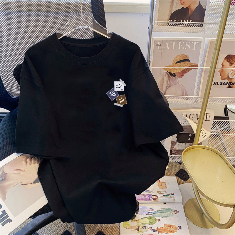Camiseta de estilo de Hong Kong de seda de hielo negro para hombres y mujeres 2024 top de verano top simple de todo fósforo pareja ropa de manga corta para hombres y mujeres