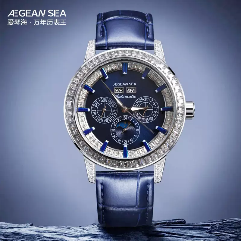 罗拉戈顿镶钻真皮表带商务气质轻奢高端男士表王防水夜光机械表