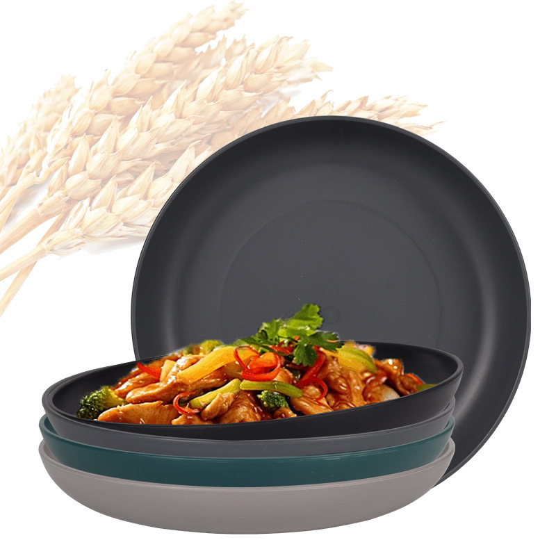 Cross-Border Export Wheat Straw Plate 4-Pack Steak Plate Dinner Plate Home Restaurant Round Fruit Plate Snack Plate