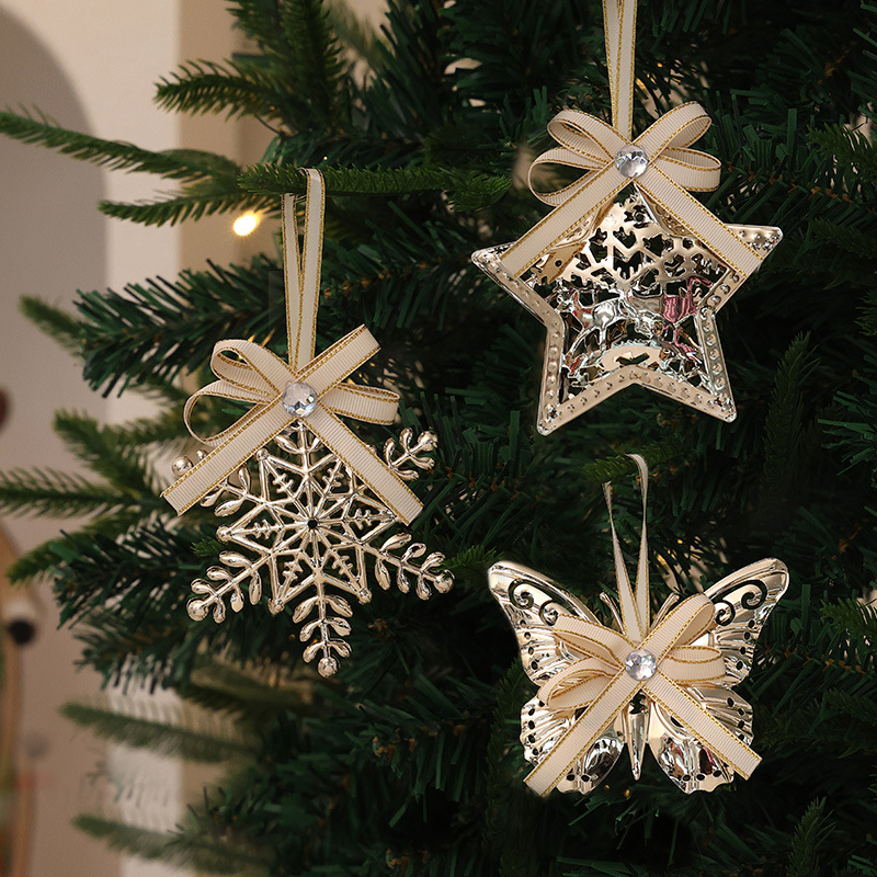 New Christmas tree pendant creative tinplate pendant five-pointed star snowflake pendant Christmas decoration pendant