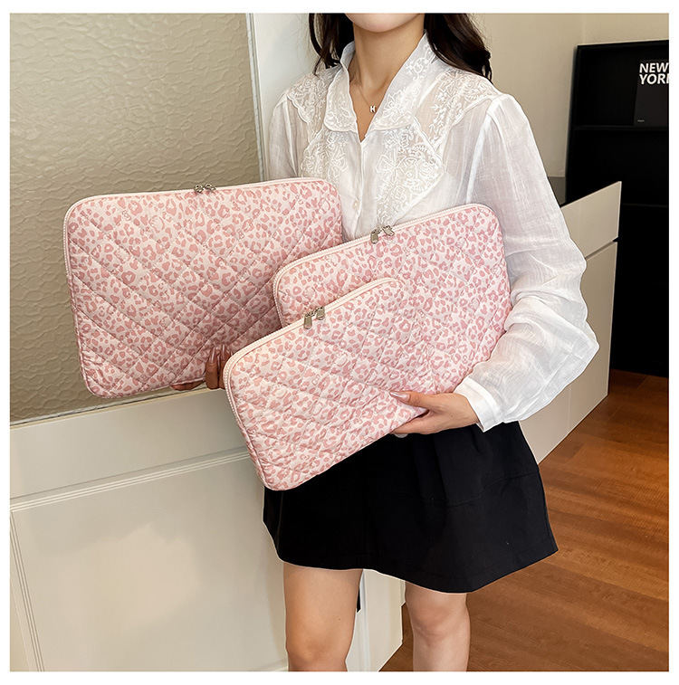 Korean-style ins-style leopard print laptop sleeve bag, iPad tablet anti-drop case 11/13/15inch laptop storage bag trendy