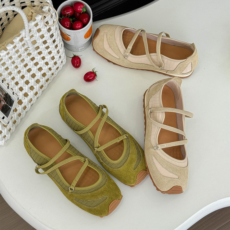 Wheat House ~！Retro Ballet Cross-Strap Shallow Mary Jane Shoes for Women, Shallow Sports Platform Shoes