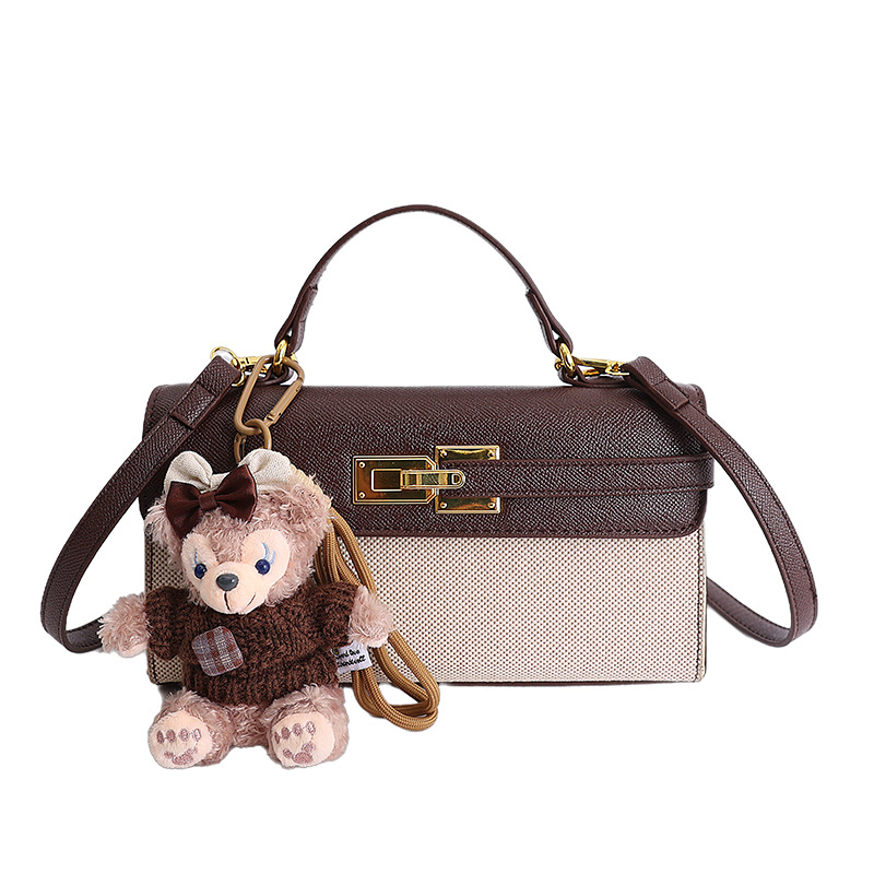 Bolso de mujer comercio exterior transfronterizo nuevo lienzo empalmado bolso de mano Kelly pequeño bolso de lujo lujoso alto ligero retro mochila