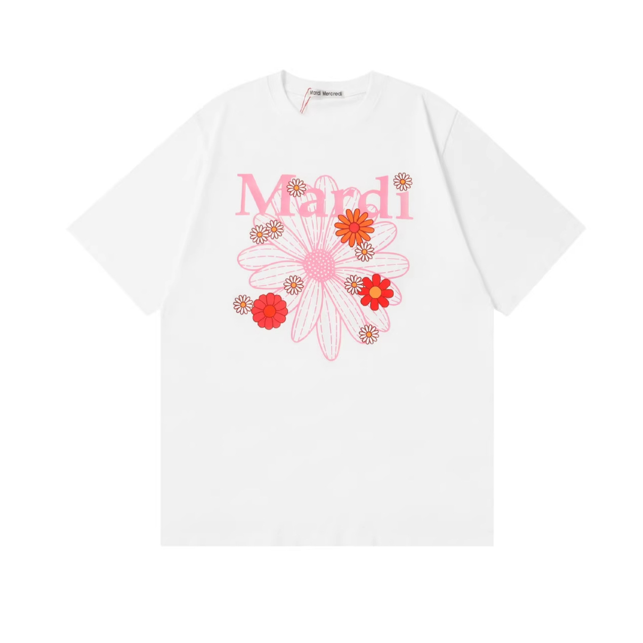 New Mardi Daisy Floral Print Short Sleeve Round Neck Loose T Shirt Summer Pure Cotton Casual Women's Top_ecoleips.com