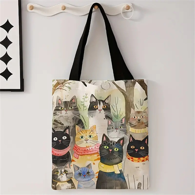 TEMU for SHEIN hand-painted cartoon cute cat handbag canvas bag ladies shoulder bag shopping bag TEMU for SHEIN hand-painted cartoon cute cat handbag canvas bag ladies shoulder bag shopping bag