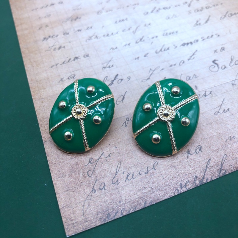 8g Weight No Inlaid Inlay Material Earrings, Ear Studs Classification Wedding, Travel Occasion Star Pattern Women'S Gender Fashion Style Green, Silver Color Retro Emerald Green Drip Glaze Alloy Earrings 8