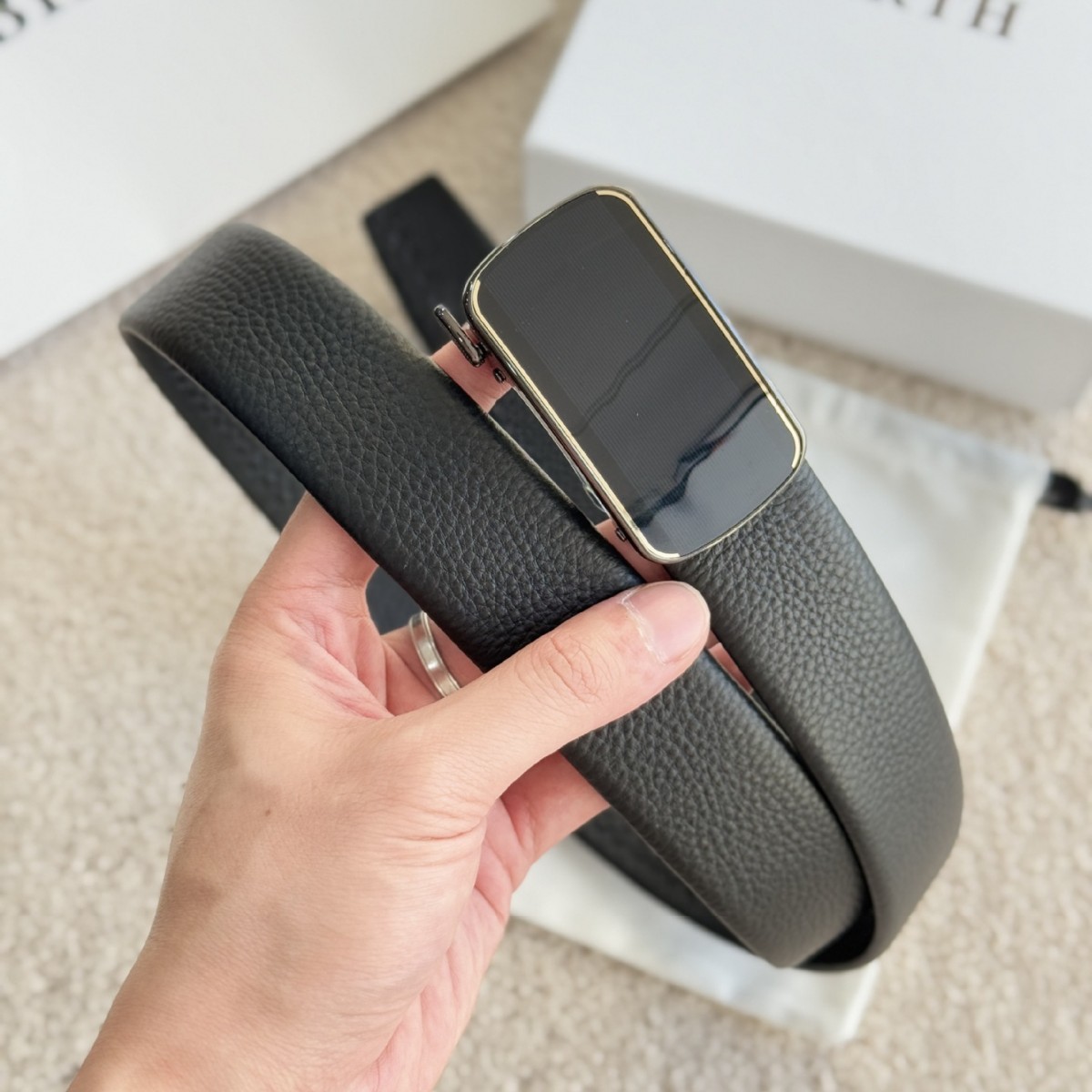 新头层牛皮自动扣皮带3.6CM荔枝纹腰带真皮跨境外贸广州工厂批发