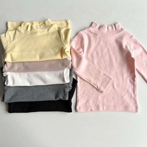 Children's long-sleeved T-shirt wool pull-up pure cotton girls half turtleneck bottoming shirt  new autumn and winter boy baby t